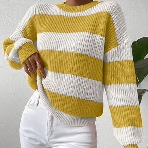 Women's Crew Neck Long Sleeve Striped Casual Loose Comfortable Pullover Sweater